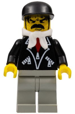 Leather Jacket with Zippers - Light Gray Legs, Black Cap, Bandana