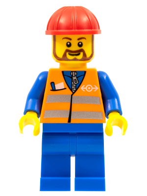 Orange Vest with Safety Stripes - Blue Legs, Red Construction Helmet, Brown Beard Rounded