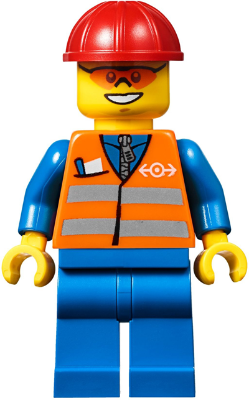 Orange Vest with Safety Stripes - Blue Legs, Red Construction Helmet, Orange Sunglasses