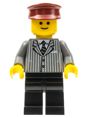 Pinstripe Suit Jacket, Black Legs, Dark Red Hat, Standard Grin