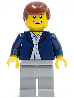 Dark Blue Jacket, Light Blue Shirt, Light Bluish Gray Legs, Reddish Brown Male Hair