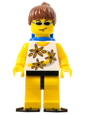 Yellow Flowers - Reddish Brown Ponytail Hair, Blue Air Tanks, Black Flippers