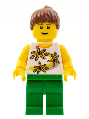 Yellow Flowers - Reddish Brown Ponytail Hair, Green Legs