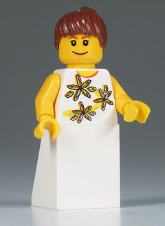 Yellow Flowers - Reddish Brown Ponytail Hair, White Skirt