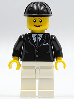 Horse Rider, Female, Black Suit with Tie, White Legs, Black Construction Helmet
