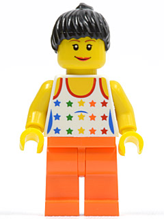 Shirt with Female Rainbow Stars Pattern, Orange Legs, Black Ponytail Hair