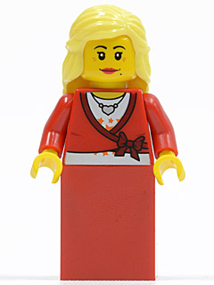 Sweater Cropped with Bow, Heart Necklace, Red Skirt, Bright Light Yellow Female Hair Mid-Length