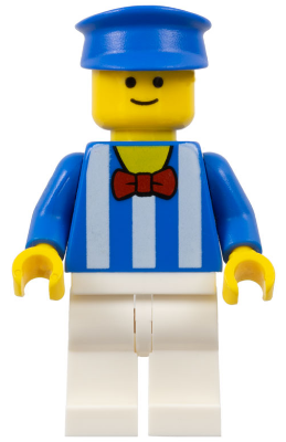 Palace Cinema Employee - Blue Shirt with White Stripes and Red Bow Tie, White Legs, Blue Police Hat, Standard Grin