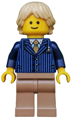 Businessman Pinstripe Jacket and Gold Tie, Dark Tan Legs, Tan Tousled and Layered Hair