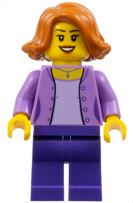 Mom - Medium Lavender Jacket over Lavender Shirt, Dark Purple Legs, Dark Orange Female Hair Short Swept Sideways
