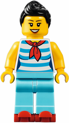 Downtown Diner Waitress - Female, Dark Azure and White Striped Shirt with Red Scarf, Medium Azure Legs, Black Ponytail, Red Roller Skates