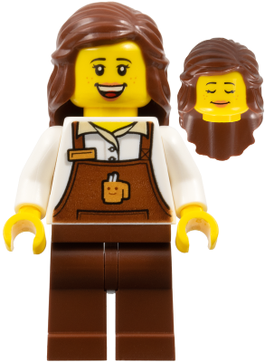 Barista - Female, Reddish Brown Apron with Cup and Name Tag, Reddish Brown Legs, Reddish Brown Hair