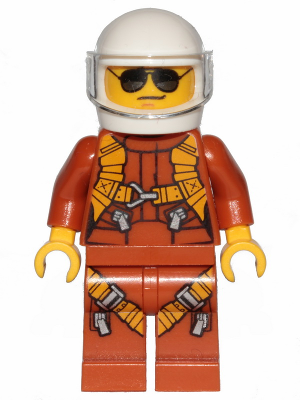 Pilot - Dark Orange Jumpsuit, Dark Orange Legs with Straps, White Helmet, Trans-Clear Visor, Black and Silver Sunglasses