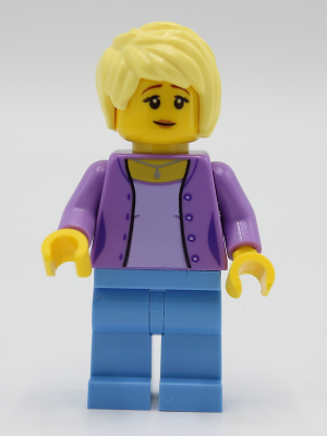 Female with Medium Lavender Jacket, Medium Blue Legs, Bright Light Yellow Hair