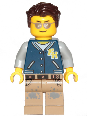 Male Driver with Dark Blue Jacket, Dark Tan Legs with Dark Bluish Gray Splotches, Dark Brown Hair