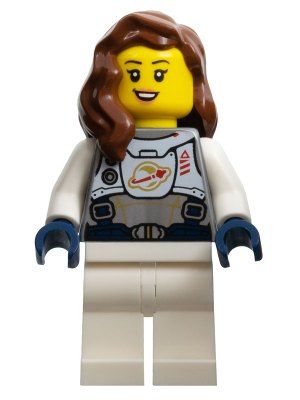 Astronaut - Female, Flat Silver Spacesuit with Harness and White Panel with Classic Space Logo, Reddish Brown Hair
