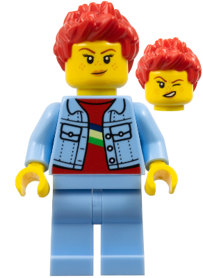 Woman, Bright Light Blue Denim Jacket, Bright Light Blue Legs, Red Spiked Hair