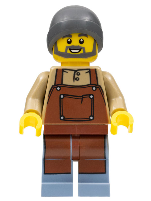 Barista - Male, Reddish Brown Apron, Dark Bluish Gray Beanie