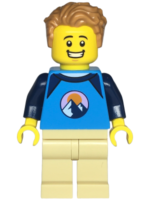 Wheelchair User - Male, Dark Azure and Dark Blue Shirt with Mountains, Tan Legs, Medium Nougat Tousled Hair