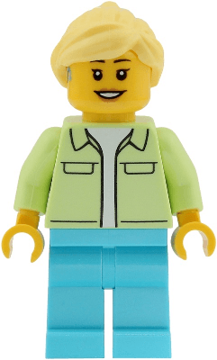 Ferris Wheel Operator - Female, Yellowish Green Jacket over White Shirt, Medium Azure Legs, Bright Light Yellow Hair Ponytail, Hearing Aid