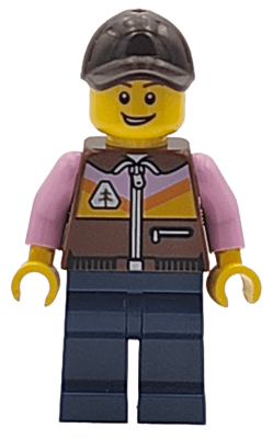 Minifigurka LEGO® twn557 Airplane Passenger - Male, Reddish Brown Jacket, Dark Blue Legs, Dark Brown Cap