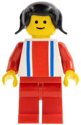 Vertical Lines Red & Blue - Red Arms - Red Legs, Black Pigtails Hair