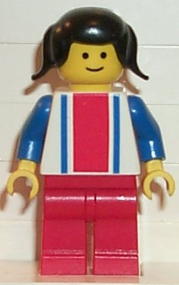 Vertical Lines Red & Blue - Blue Arms - Red Legs, Black Pigtails Hair