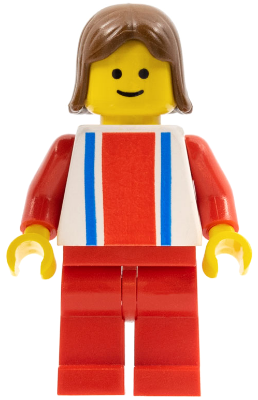 Vertical Lines Red & Blue - Red Arms - Red Legs, Brown Female Hair