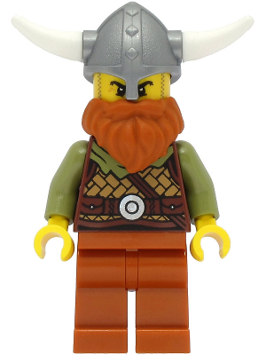 Viking Warrior - Male, Medium Nougat Leather Armor, Dark Orange Beard and Legs, Flat Silver Helmet