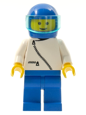 Jacket with Zipper - White, Blue Legs, Blue Helmet, Trans-Light Blue Visor