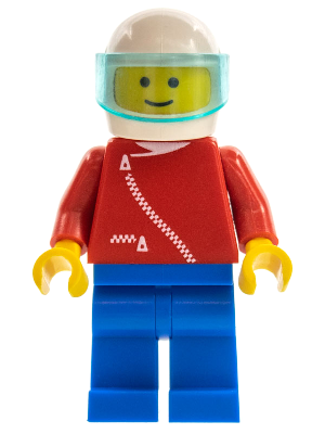 Jacket with Zipper - Red, Blue Legs, White Helmet, Trans-Light Blue Visor
