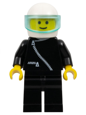 Jacket with Zipper - Black, Black Legs, White Helmet, Trans-Light Blue Visor