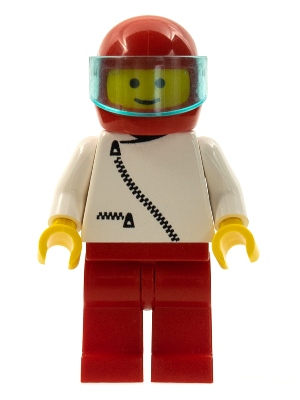 Jacket with Zipper - White, Red Legs, Red Helmet, Trans-Light Blue Visor