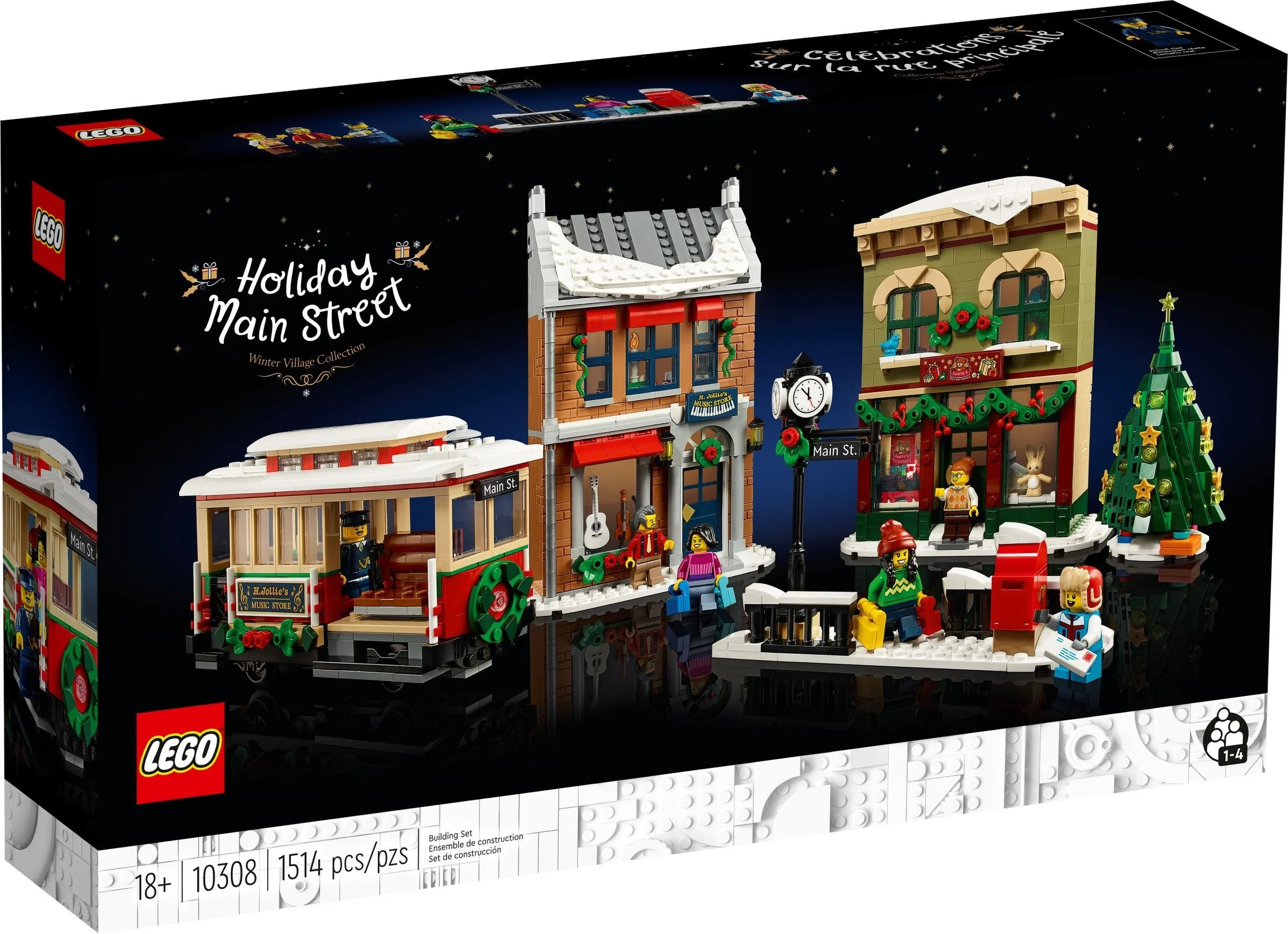 LEGO 10308 Świąteczna Główna Ulica, pudełko z tramwajem i budynkami