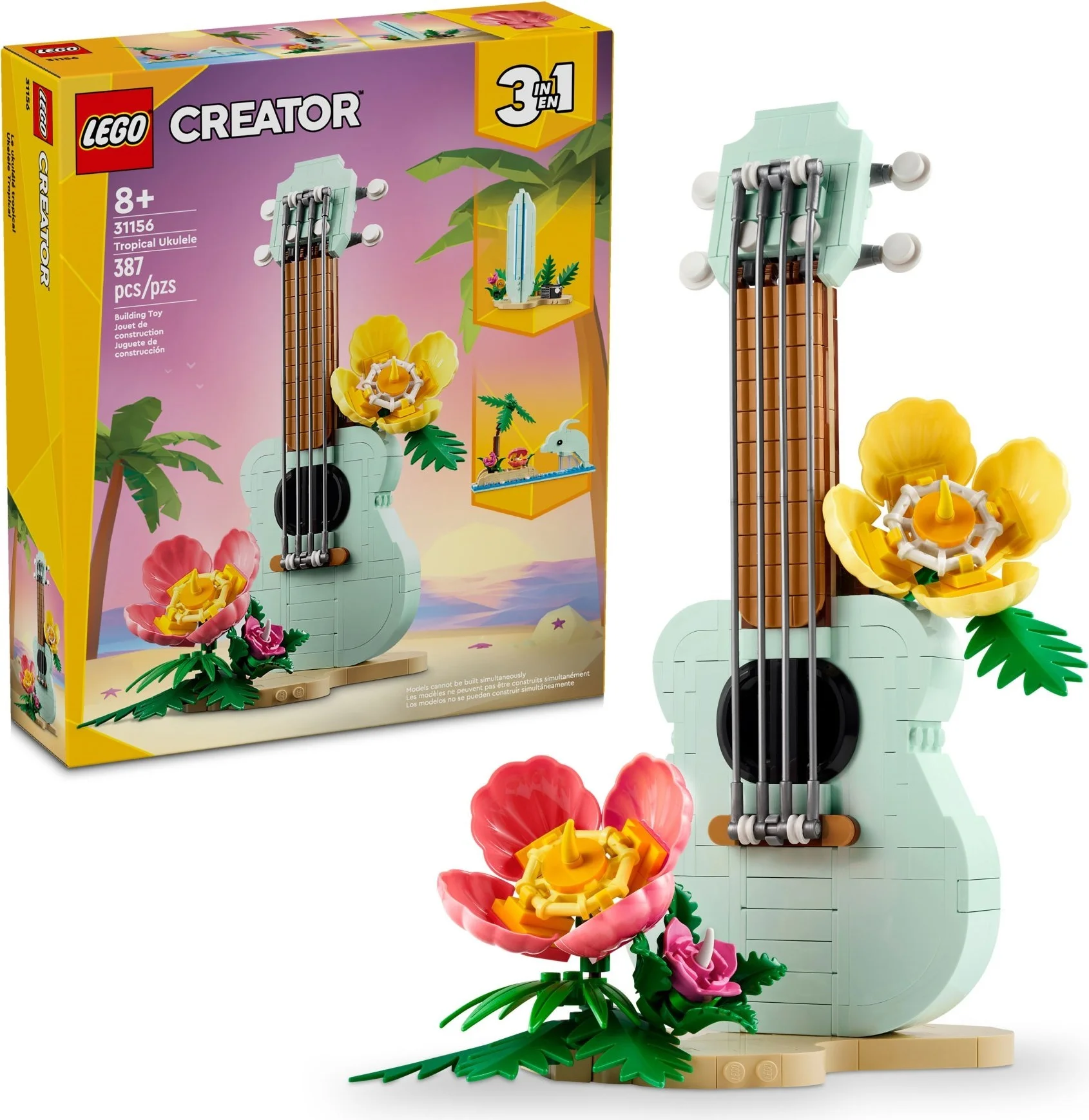 3 w 1 Tropikalne Ukulele Papuga Kwiat Windsurfing