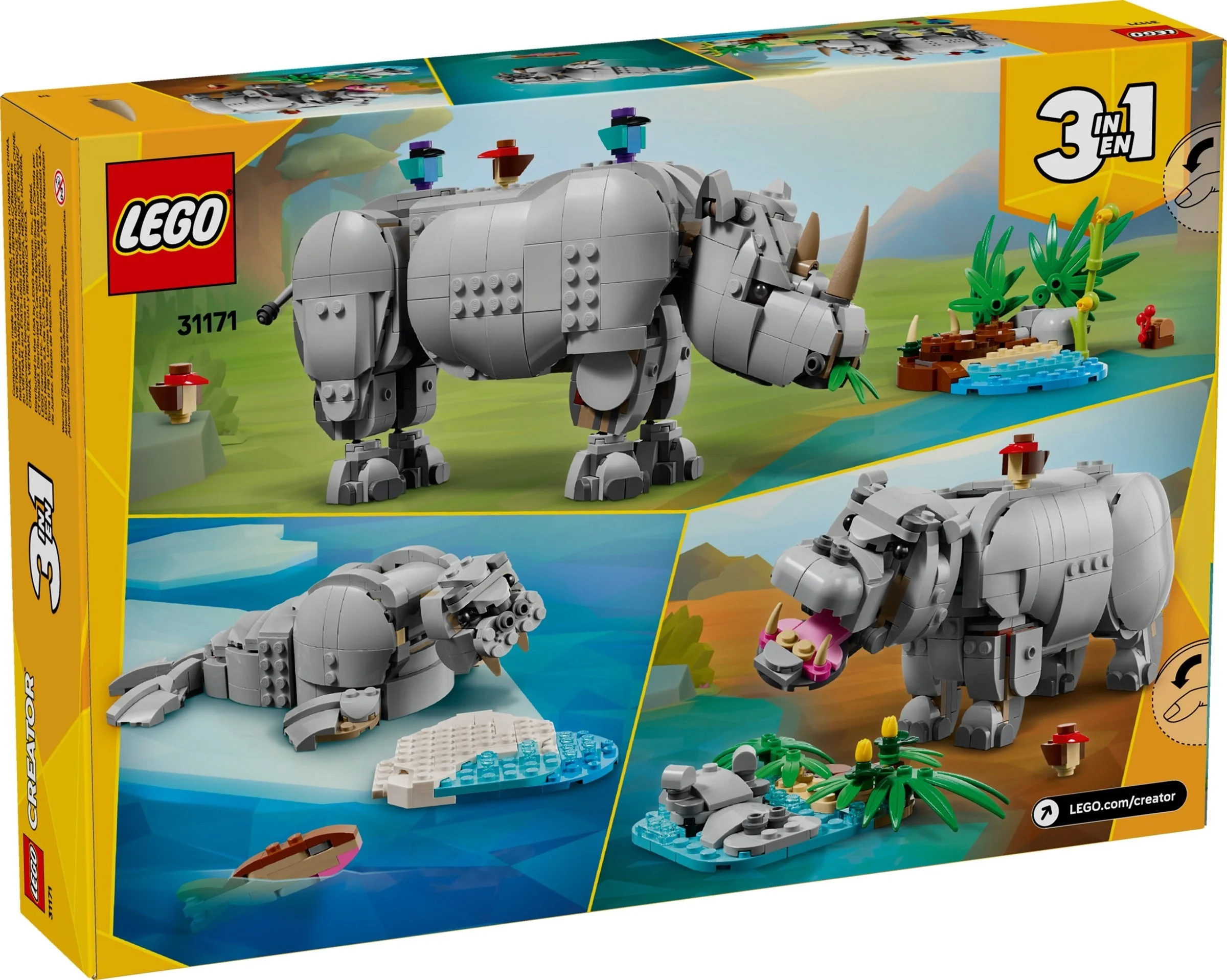 LEGO® 31171 3 w 1 Dzikie zwierzęta: dumny nosorożec z ptakami