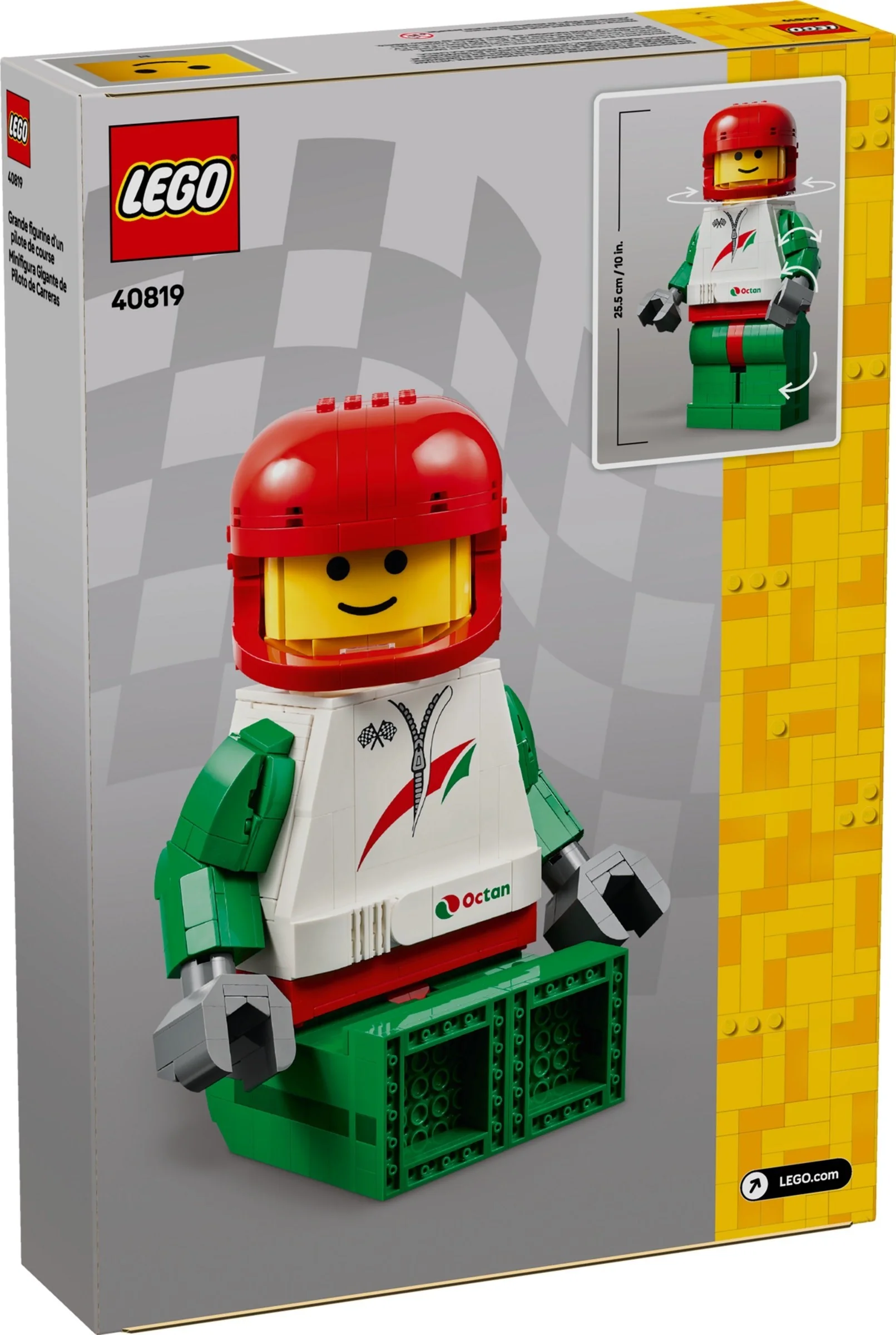 Duża minifigurka kierowcy wyścigowego