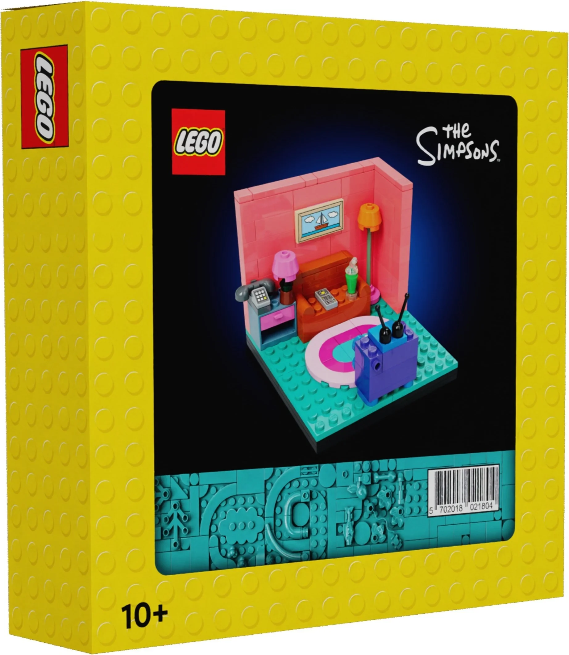 Salon Simpsonów, LEGO GWP 5009325, różowy pokój z telewizorem i kanapą