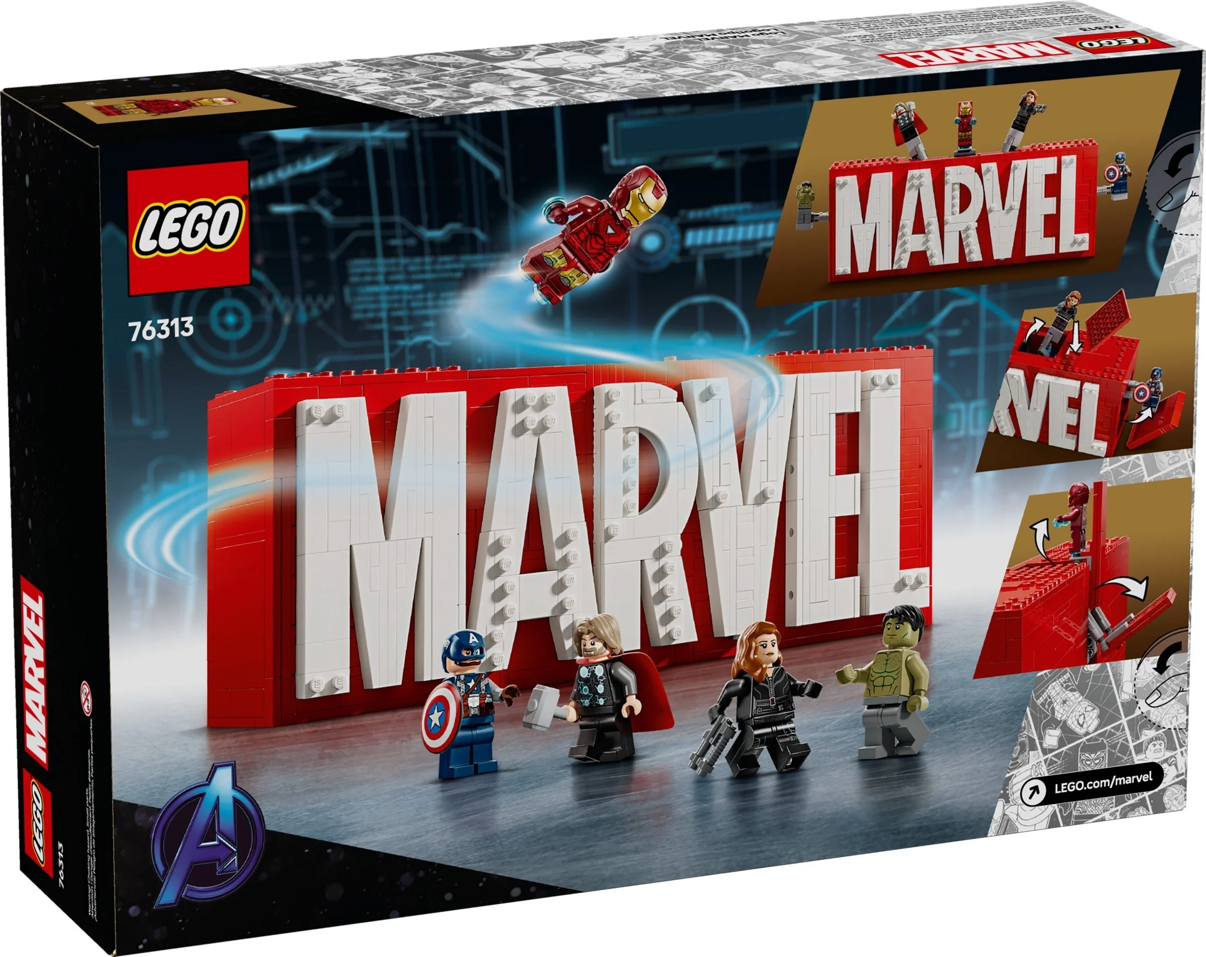 Logo MARVEL z minifigurkami